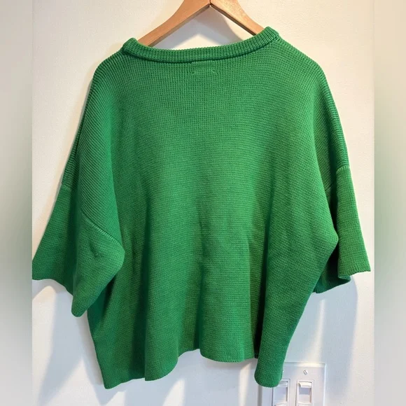 Babaa Green Cotton Jumper with dropped shoulders - one size - Picture 2 of 3